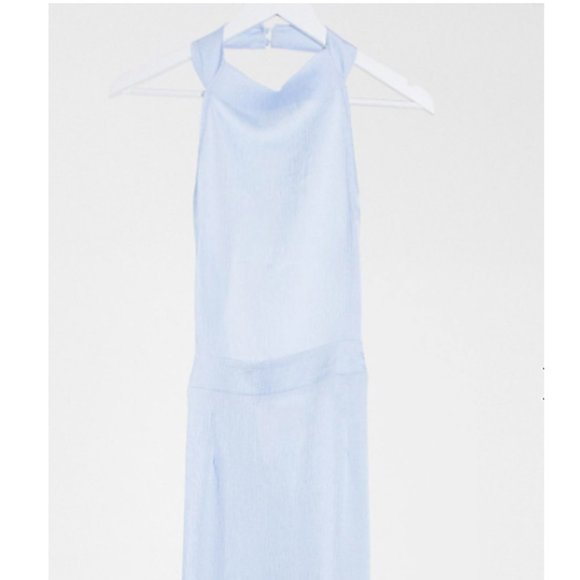 MISSGUIDED Baby Blue Satin/Crepe High Neck Halter Maxi Dress - Picture 6 of 10